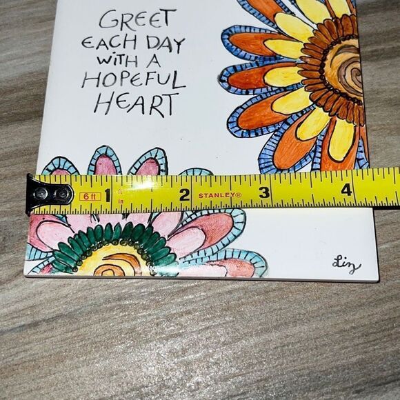 Hand Painted Tile Trivet With Cork Back Greet Each Day With A Hopeful Heart - Picture 6 of 7